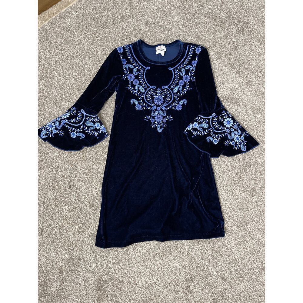 VTG Expressions Girls's Regency Y2K Princess Embroidered Velvet Bell Dress L